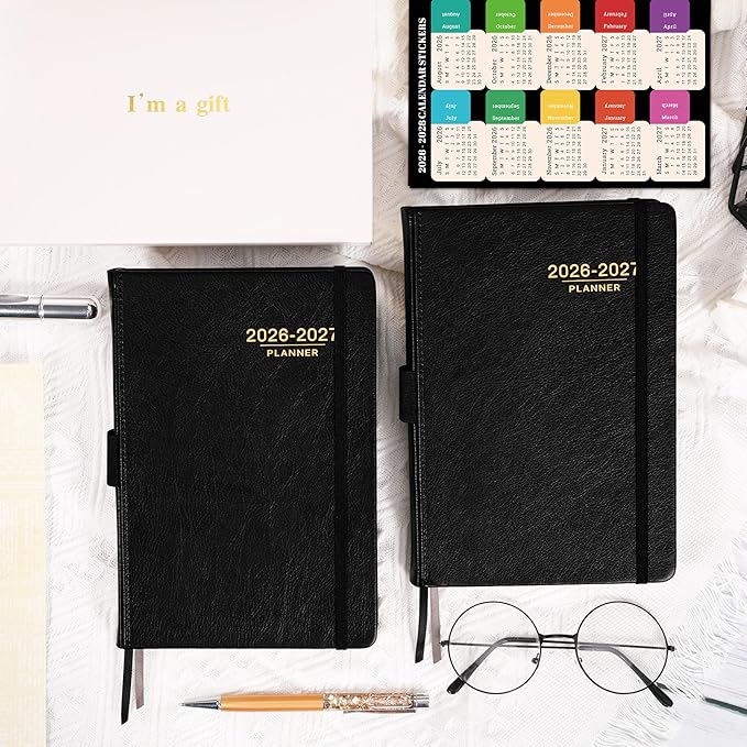 Planner 2026-2027 - 2026-2027 Weekly Monthly Calendar, July 2026 - June 2027, 5.85'' x 8.5'' Agenda with Leather Cover, Pen Holder, Elastic Closure, 24 Ruled Pages