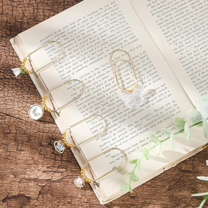 Cute Paper Clips Bookmarks - 8 Pcs Coquettee Butterfly Floral Large Paperclip Gifts Charm Girly Preppy Aesthetic Metal Planner Accessories for Reading Women Girl Book Lover Birthday School