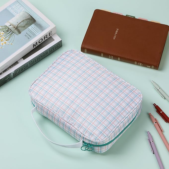 Mr. Pen- Bible Cover Case, Carrying Book Case with Durable Handle, Bible Protective Church Bag for Men & Women, Christian Gifts, Plaid Pattern, Mothers Day Gift