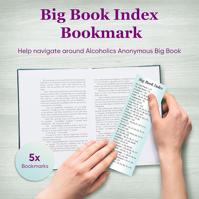 Alcoholics Anonymous Big Book Index Bookmarks - 2x6 AA Bookmarks for Women and Men with Key Topics and Pages, AA Sobriety Gifts, Addiction Recovery Gifts,7 by Cheryl's Bookmark (Green)