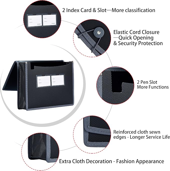 FANWU 4 Pack Plastic Expanding File Wallet Document Organizer with Elastic Cord & Button Closure, Letter Size, 3.5" Expansion, Poly A4 Expandable File Folder for School Office & Home Organization