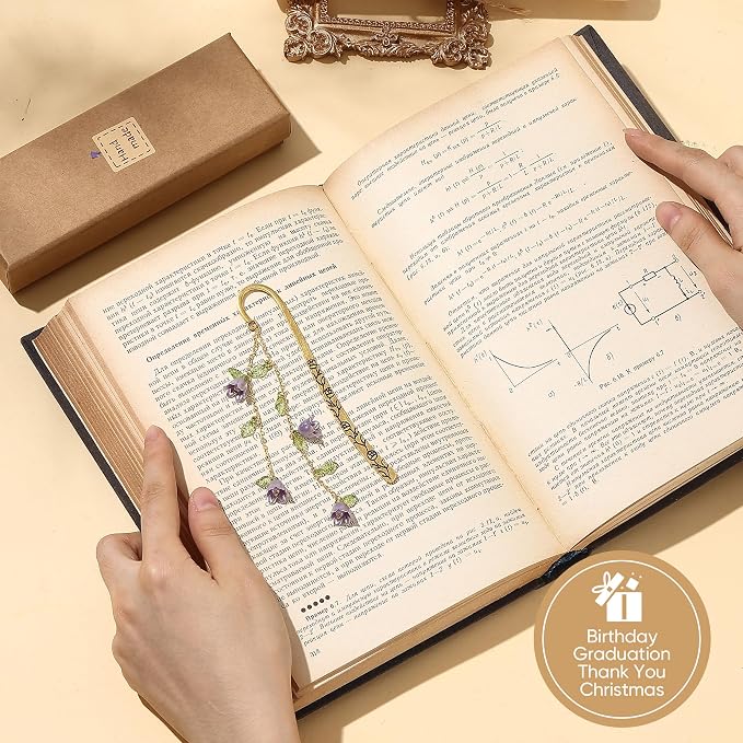 Cute Bookmarks for Women, Pretty Metal Flower Book Marks for Reading, Book Lovers Gifts for Club, Readers, Teacher Appreciation, Birthday, Mothers Day (Purple)