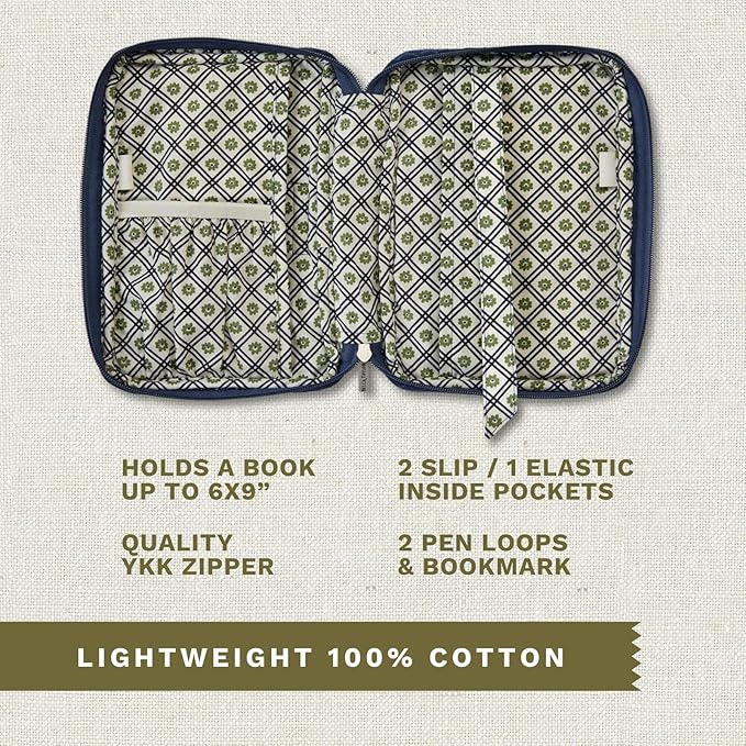 Bella Taylor Small Bible Cover for Women - Quilted Cotton Bible Case for 6 x 9 inch Books - Solid Navy