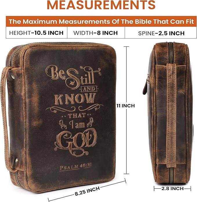 LEATHER VILLAGE Handmade Vintage Leather Embossed Bible Cover for Men & Women - Large Protective Bible Case & Organizer for Church, Travel & Study Christian Religious Antique Bookmark-Distressed Brown