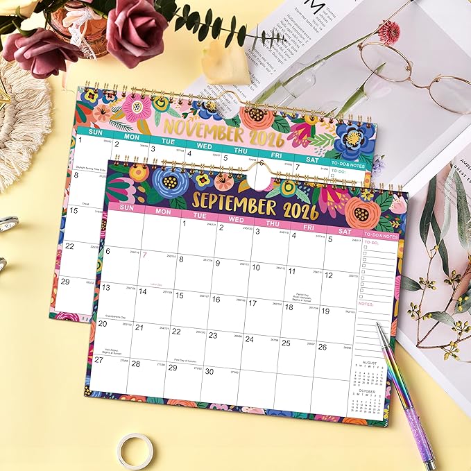 Calendar 2026-2027 - Wall Calendar 2026-2027, July 2026 to December 2027, 11" x 8.5", 26-27 Calendar 18 Monthly with Thick Paper + Julian Date - Floral