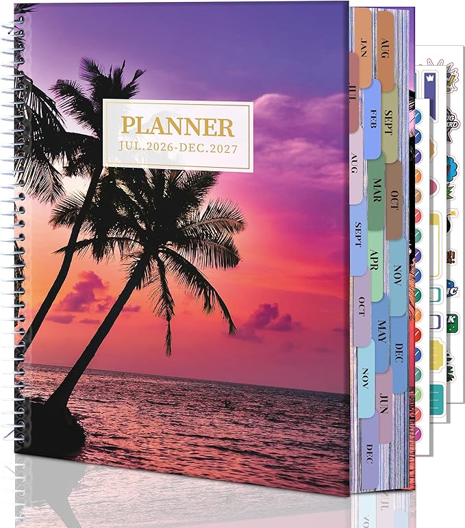 CAGIE Planner 2026-2027 Weekly and Monthly,18 Month (Jul. 26-Dec. 27) Planners Calendar with Hourly Timeslot, 10"x11.5", Large Hardcover Spiral Daily Planner with Tab for Work, Home, Teacher, Purple