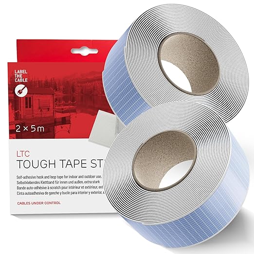 Tough Tape Strap – Self-Adhesive Hook and Loop Tape, Extra Strong 5m x 50mm White 2-Pack – Hook and Loop Fastener roll with Permanent Adhesive (-40°C to 100°C) – Fastener Tape for Heavy Duty DIY