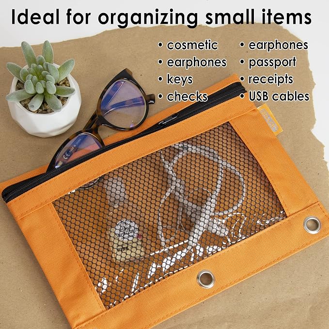 BAZIC Products Retro Color 3-Ring Pencil Pouch with Mesh Window, 600D Polyester Build, for School Binders Supplies