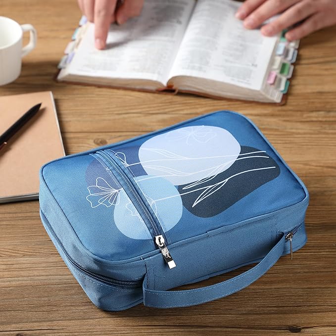 Mr. Pen- Bible Cover Case, Carrying Book Case with Durable Handle and Zippered Pocket, Bible Protective Church Bag for Men & Women, Christian Gifts, Blue Bloom