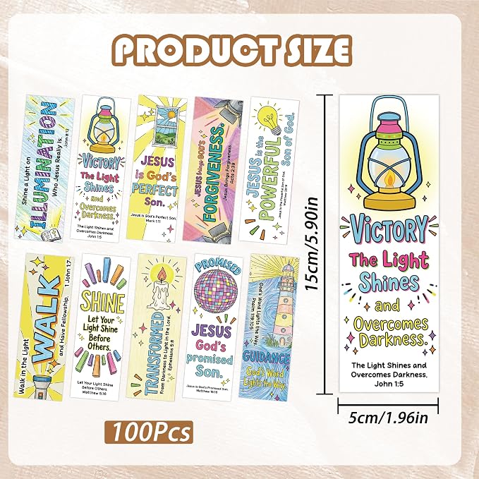 Vacation Bible School Bookmarks, 100PCS Vacation Bible 2026 Book Marks for Reading Kids, Christian Bible Verse Paper Book Marker Clips for Church Sunday School Classroom Bulk Religious Gifts