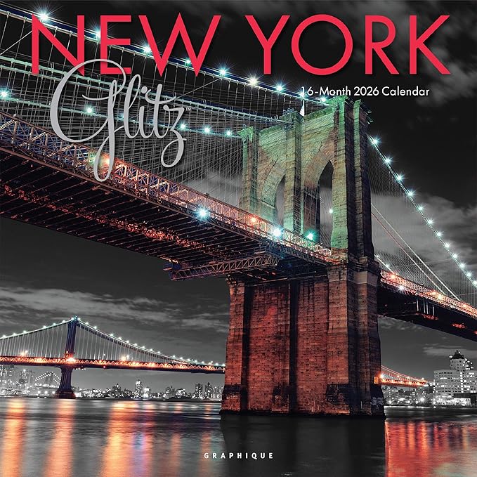 Graphique 2026 New York Glitz Wall Calendar | 12” x 12” | Thick Paper | Home & Office Organizer | Large Monthly Grid | 3 Languages & Marked Holidays | 4 Month Preview Page for 2027