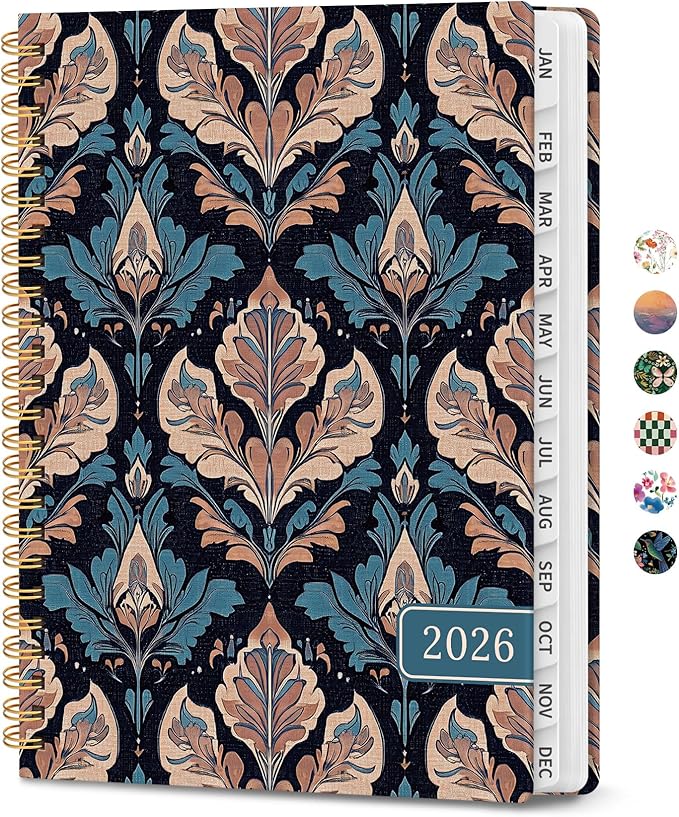 2026 Planner, Weekly and Monthly Calendar Planner for Women, Jan 2026 - Dec 2026, Hardcover Planning Agenda book with Tabs, Spiral Bound, Inner Pocket, Perfect for School Office Supplies, 6.3" x 8.5" - Regal Petals