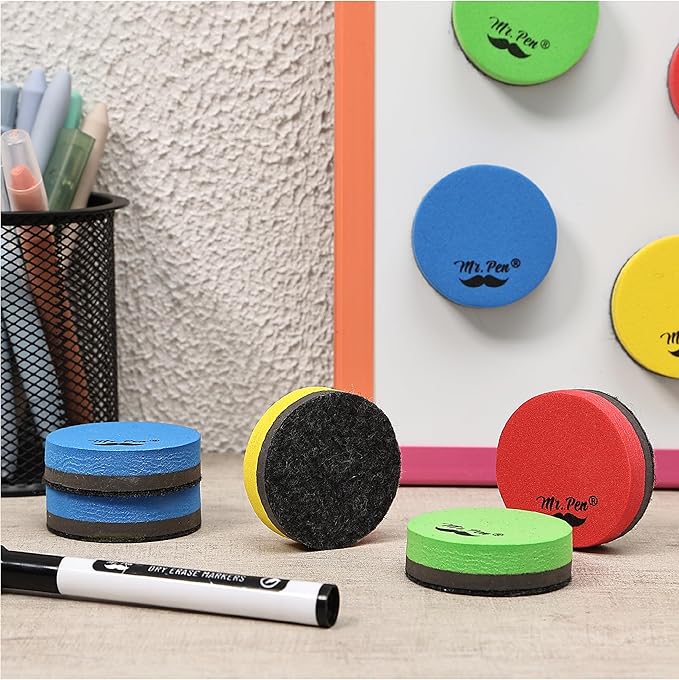 Mr. Pen- Round Magnetic Dry Erase Erasers, 24 Pack, Colorful Small Magnetic Whiteboard Dry Erase Erasers Bulk for Kids, Teachers, Students and Classroom Supplies