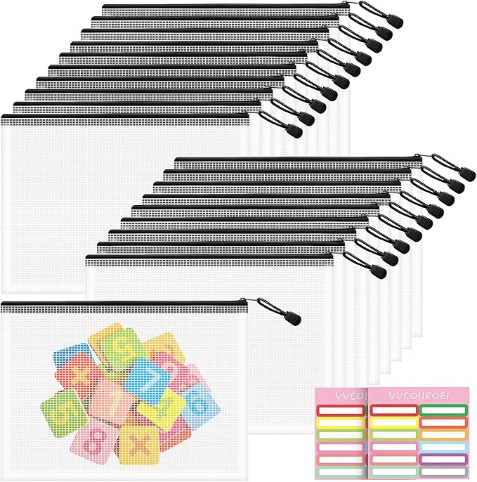 20pcs Mesh Zipper Pouch Bags, B5 Sizes Zipper Pouch, Mesh Bags with Zipper, Plastic Zipper Pouches for Organizing, Puzzles, Travel, School Office Organize