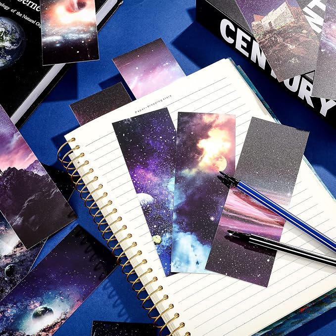 Chinco 120 Pieces Cool Space Galaxy Bookmarks Set for Kids 60 Design Kids Bookmarks Bulk for Space Galaxy Book Lovers Men Boys Classroom Students Gifts