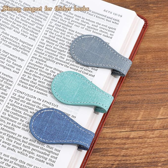 3PCS Vintage Magnetic Leather Bookmark, Leather Magnetic Bookmarks for Women, Magnetic PU Bookmarks Clip Book Accessories, Denim Pattern