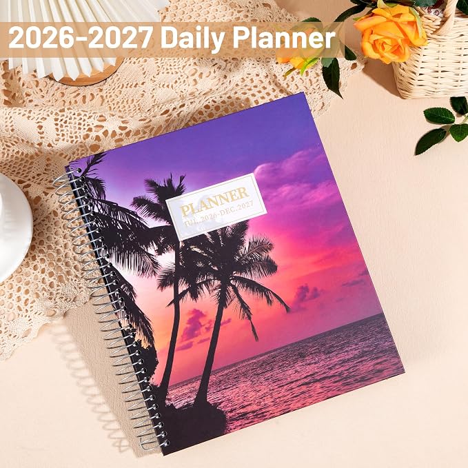 CAGIE Planner 2026-2027 Weekly and Monthly,18 Month (Jul. 26-Dec. 27) Planners Calendar with Hourly Timeslot, 10"x11.5", Large Hardcover Spiral Daily Planner with Tab for Work, Home, Teacher, Purple