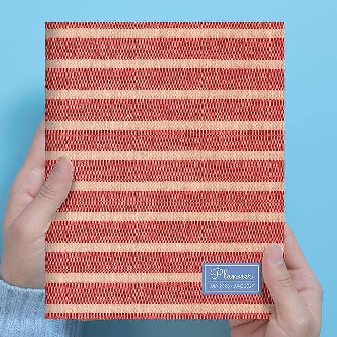 TF Publishing July 2026 - June 2027 Red Stripe Medium Monthly Planner - 12 Month Academic Planner 2026-2027 with 2-Page Spreads, Monthly Calendar Grids and Planning Prompts - 6.5 in x 8 in
