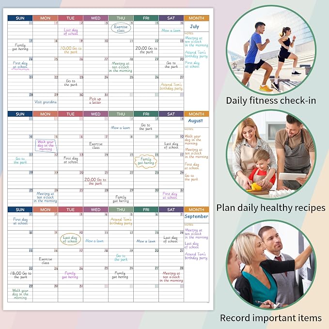 Large Dry Erase Calendar for Wall – Undated 3 Month Calendar, 28" x 40", Yearly Wall Calendar Dry Erase, Large Erasable & Reusable Calendars with 8 Round Stickers