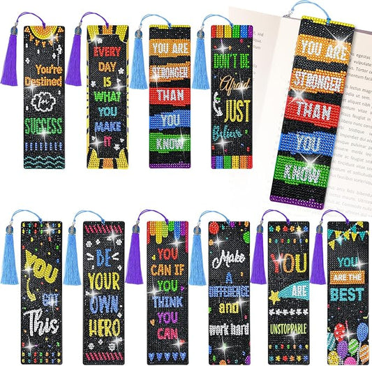 10 Pcs Christian Bible Verse Leather Diamond Painting Bookmark, DIY Book Makers for Adults Book Lovers, Diamond Art Beginners, Small Diamond Art Kits, Crafts Supplies Gift (Motivation)