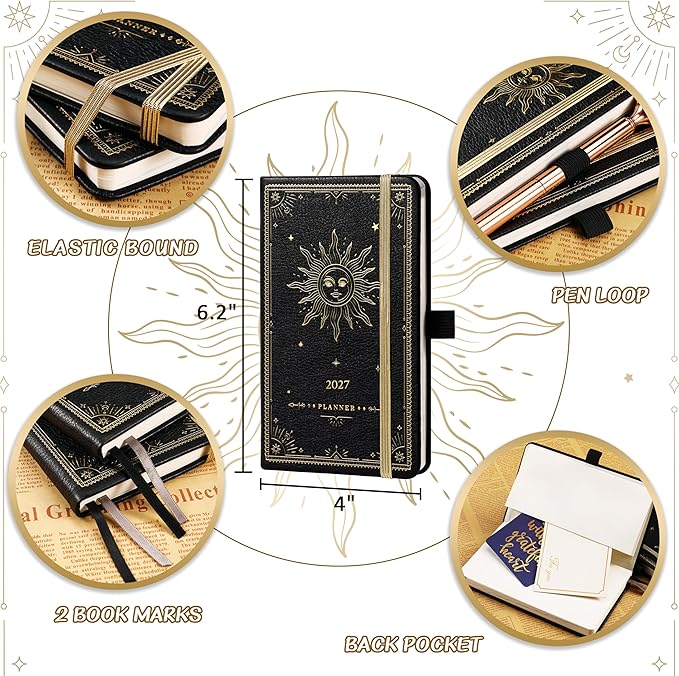 2027 Planner - 2027 Pocket Calendar/Planner, Jan. 2027 - Dec. 2027, 6.2''×4'', 12-Month Weekly & Monthly Planner 2027 and Organizer, Hardcover, Pen holder - Black