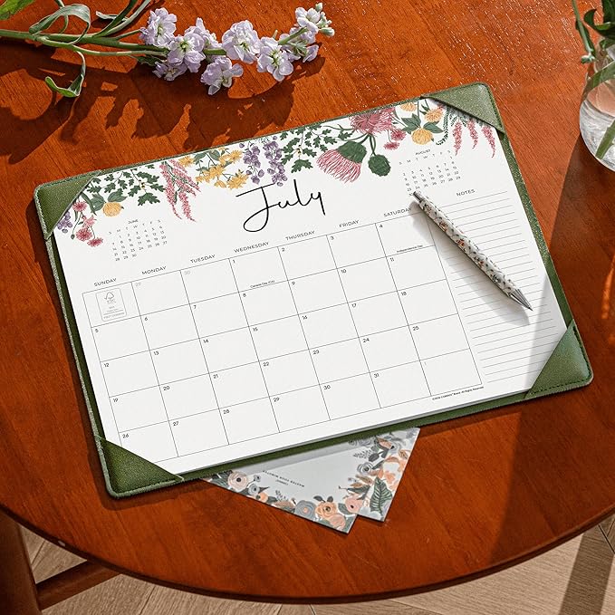 Cabbrix Desk Calendar 2026 with Desktop Mat, Desk Pad Calendar 15"x 12" From July 2026 to December 2027, Desk Calendar for Home Office and School, Easy Planning, Green