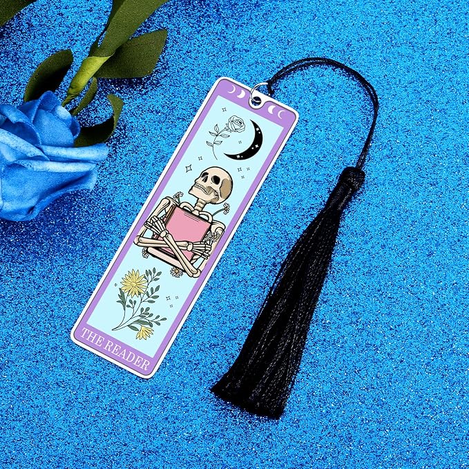 Halloween Spooky Bookmarks - Halloween Gifts for Women Adult, Boo Basket Stuffers for Women, Spooky Basket Stuffers for Her Him, Book Lover Gifts for Women, Funny Skeleton Tarot Bookmark Horror Gift