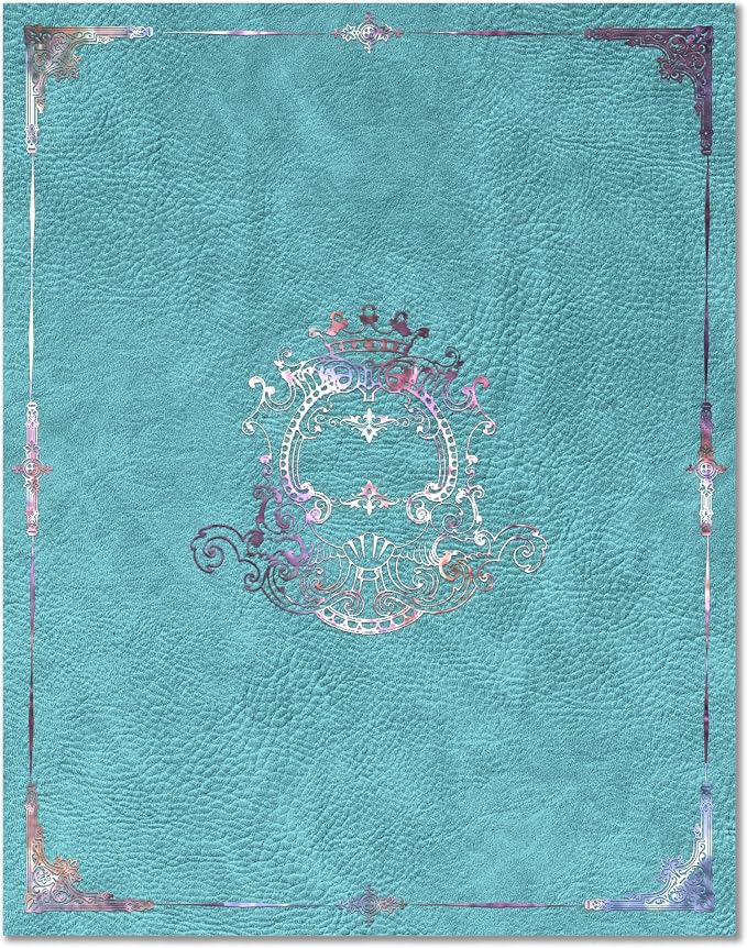 3 Pack Decorative File Folders, Violet Silver Ornate Design On Blue Leather, Letter Size 9.2x11.7 Inch Colored Filing Folders, Full Color Outside & On Inside Pockets with Beige Lining, Elegant Design