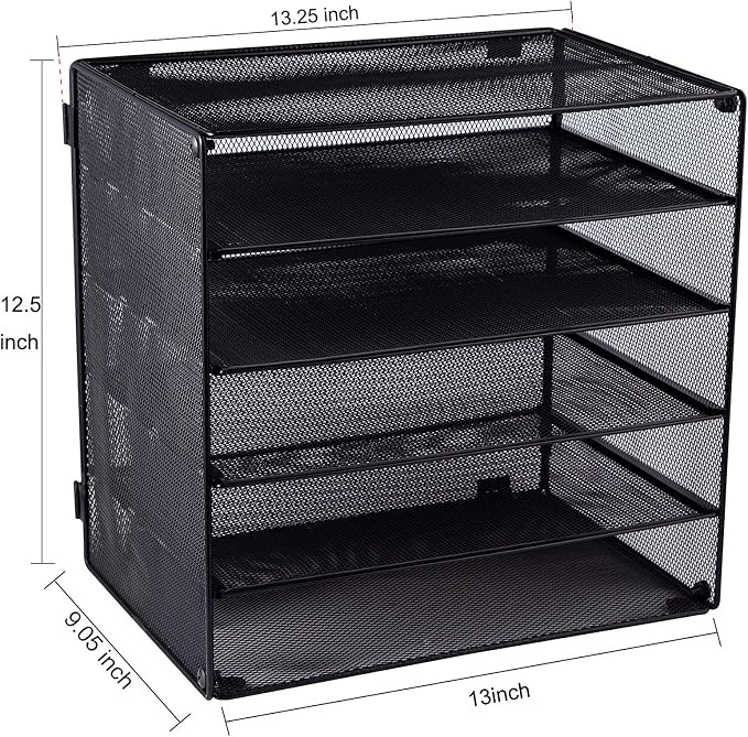 EASEPRES 5 Slot Mesh Desk Organizer Tray, File Paper Letter Folder Holder Desktop Paper Sorter Mail Organization Rack Storage Accessories, for Office Home School Classroom, Black, 2 Pack