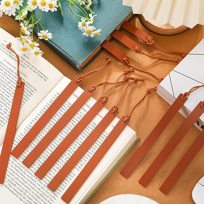 Kosiz 12 Pcs Leather Bookmarks Colorful Engravable Blank Leather Bookmarks Back to School Gifts for Men Women Teachers Students Book Lovers Reading Supplies(Brown)