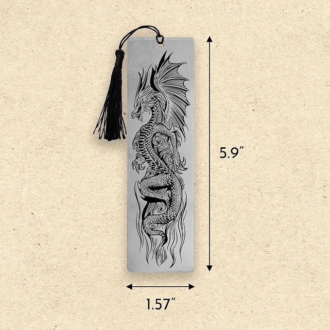 Stainless Steel Bookmarks – Set of 3 Featuring Dragon, Phoenix and Sword, 150x40mm, Laser-Engraved, Durable Metal, Perfect for Book Lovers & Unique Gift Ideas. Fantasy Series