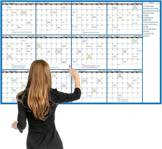 Large Dry Erase Calendar - Undated Wall Calendar Dry Erase, 58" x 37", 12-Month Dry Erase Calendar with 10 Round Stickers