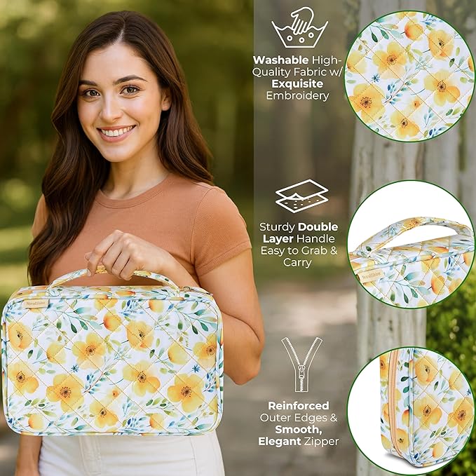 Quilted Bible Case for 6.5 X 9.5 inch Books, Bible Carrying Case for Women, Yellow Bible Cover