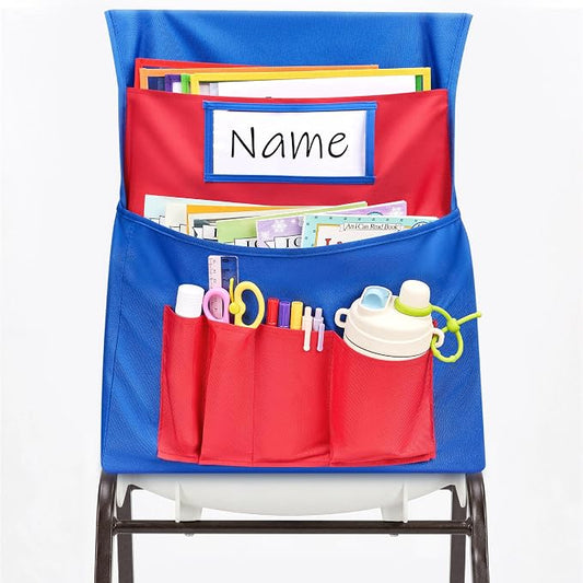 JoyCat 1 Pack Classroom Chair Pockets for School, 6 Pocket Student Storage Organizer with Name Tag Holder, Colorful Chair Bags for Classroom & Homeschool Supplies