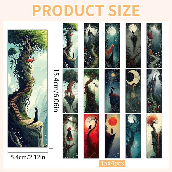 60 Pcs Gothic Fairytale Bookmarks Bulk, Dark Fantasy Paper Book Marks Bulk for Reading Women, Dark Academia Merch Book Lover Gifts for Women Girls School Office Supplies