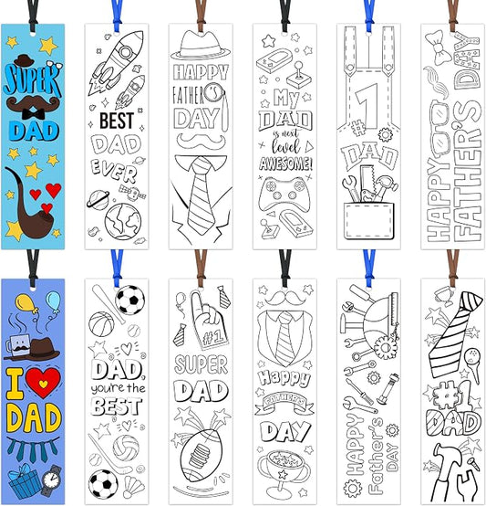BWkoss Father's Day Color Your Own Bookmarks for Kids -75Pcs Happy Father's Day DIY Coloring Bulk Blank Bookmark Classroom Art Craft Supplies for Student Father's Day Holiday Party Goodie Fillers