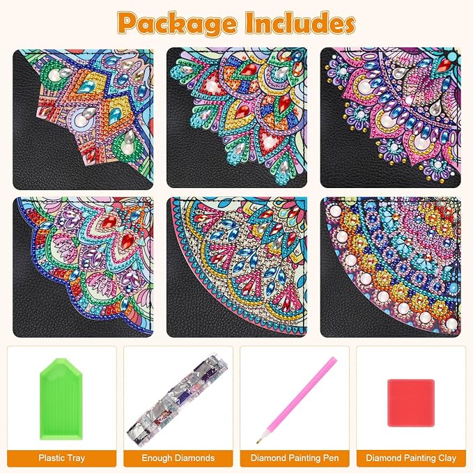MXJSUA 6 Pcs DIY Diamond Art Painting Corner Bookmarks, Hand Corner Book Marks Gem Painting Art PU Leather Triangle Bookmarks for Home Office School Beginner Adults Reading Crafts Kit Book Lovers
