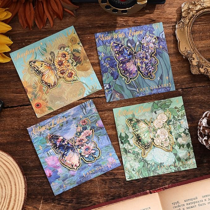 4 Pieces Metal Butterfly Bookmarks, Golden Clips Bookmark Oil Painting Theme Book Mark Bookmarks for Book Lovers Women Writers Readers Children Teens