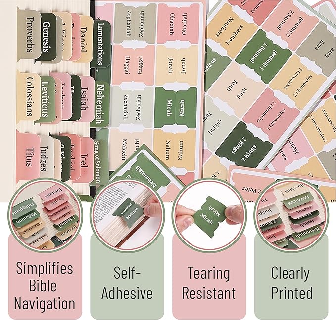 Mr. Pen- Bible Tabs, 75 Tabs, Colorful, Laminated Bible Tabs for Women and Men, Bible Tabs for Study Bible, Bible Index Tabs, Bible Book Tabs, Bible Labels Tabs, Mr Pen Bible Tabs