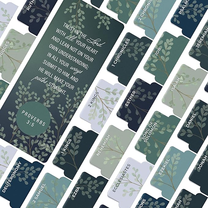 Book Bible Tabs – 100 Soft-Touch, Laminated Bible Tabs for Holy Bible – Durable Tabs for Bible – Protestant & Catholic Bible Tabs Large Print – Green & Blue Bible Tabs for Women & Men