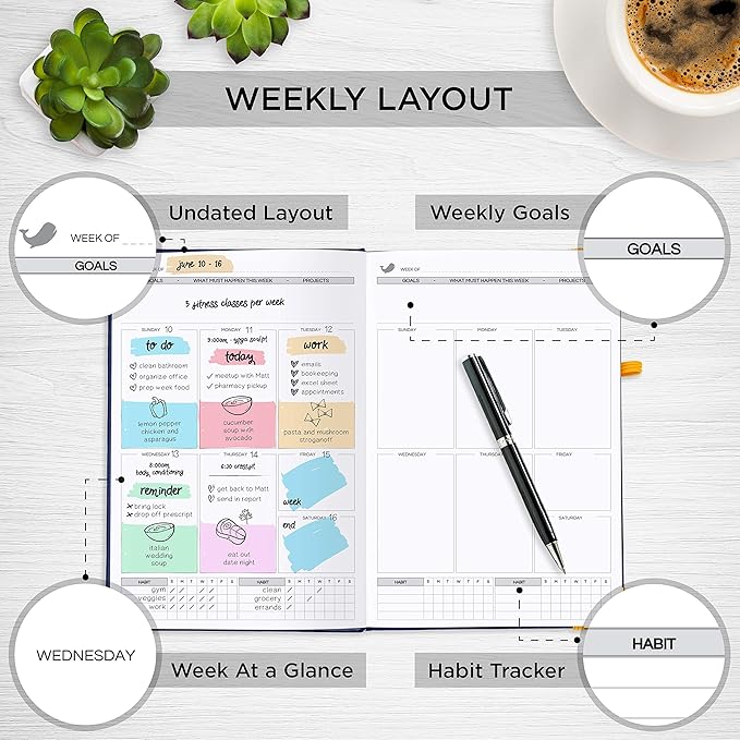 Closeout Edition Live Whale - Daily Planner & Mindfulness Journal - Personal Organizer | Focus Planner with Time Tracker & Goal Setter Journal- Black