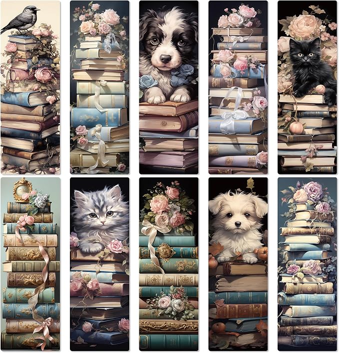 Vintage Bookmarks Bulk Gifts - 100 Pcs Cute Cats Dog Paper Bookmark for Women Girls Students Book Lovers Flower Page Marks School Reading Accessories Bookish Gift for Birthday Graduation