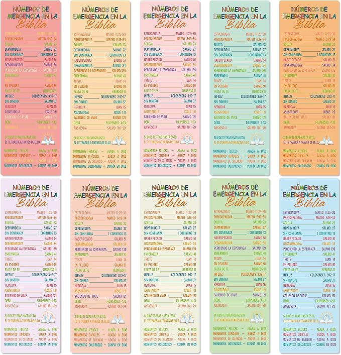 Spanish Bible Emergency Numbers Bookmark - 100 Pcs Christian Verse Paper Bookmarks Bulk for Women Men Religious Inspirational Scripture Cards Gifts for Sunday School Welcome Church Members