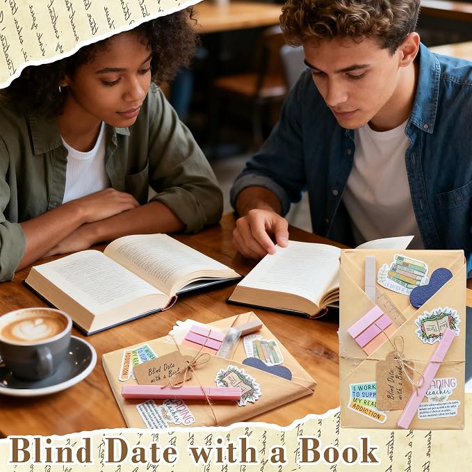 J6&H6 6 Set Blind Date with a Book Gift excluding Books,Gift Set Including Wax Seal Stickers, Index,Stickers,Kraft Paper Labels,Highlighters,Kraft Paper Perfect for Literary Gifts (Ordinary)