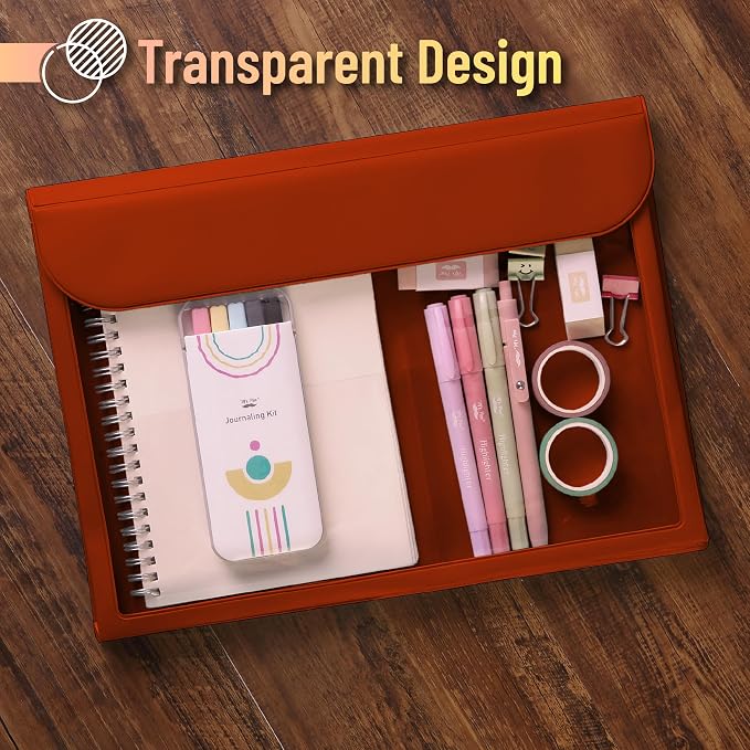 Mr. Pen Red Plastic File Folders - Letter Size, Clear, Office Document Filing Folders