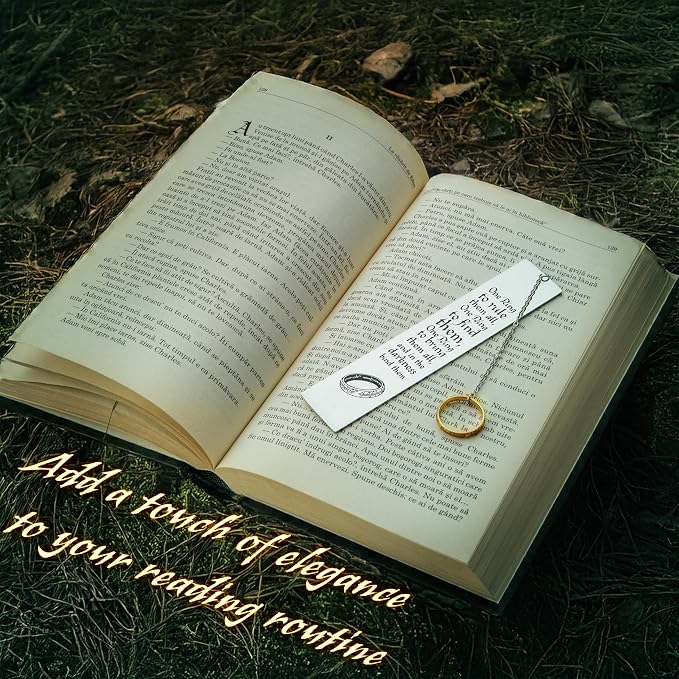 The Lord of the Rings Metal Bookmarks with Gift Box, Stainless Steel Book Marker for Adults Teens Kids (Silver with Ring)