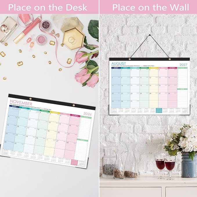 Calendar 2026-2027 - Desk Calendar 2026-2027, 18 Monthly Desk/Wall Calendar,16.8" x 12", July 2026 - December 2027, Thick Paper with Corner Protectors, Large Ruled Blocks - Colorful Lump