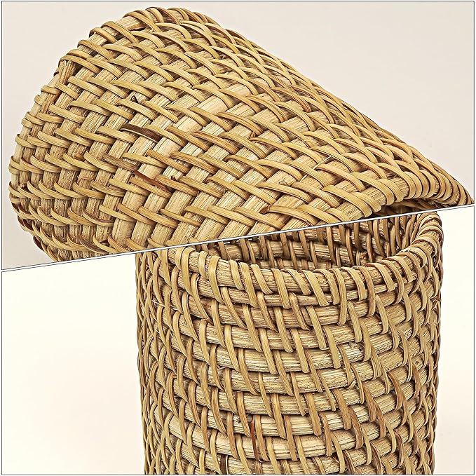 Wicker Rattan Pencil Holder, Cylindrical Desk Organizer Cup, Natural Brown, for Office, Vanity, Kitchen, 1-Pack