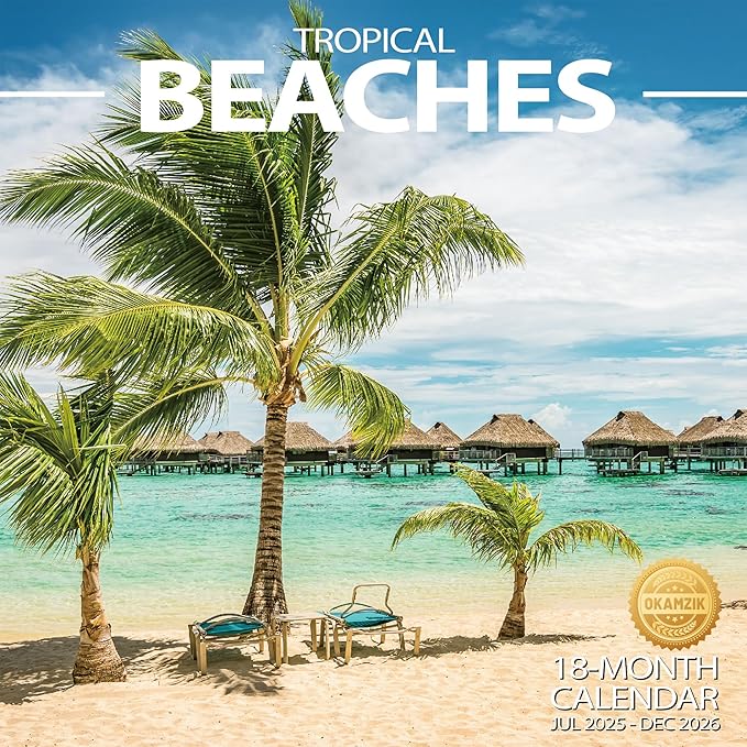 Wall Calendar 2025-2026 Planner Calendar - Tropical Beach Hangable Monthly Wall Calendar with Large Blocks for Organizing & Planning, Academic Schedule, Home, Office & family, Thick & Sturdy Paper (12"x24" Open)