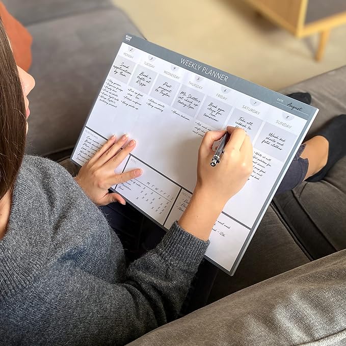 Clear Mind Concepts Weekly Desk Planner - Large 11.3” x 16.5” Tear-Off Pad, 52 Undated Sheets, Thick 120gsm No-Bleed Paper - To-Do List, Notes & Weekly Schedule Organizer